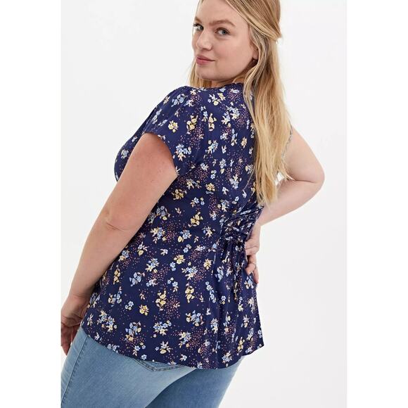 Torrid Women's L 12 Plus Floral Blouse Corset Lace Up Back Peplum Cottagecore - Picture 4 of 15